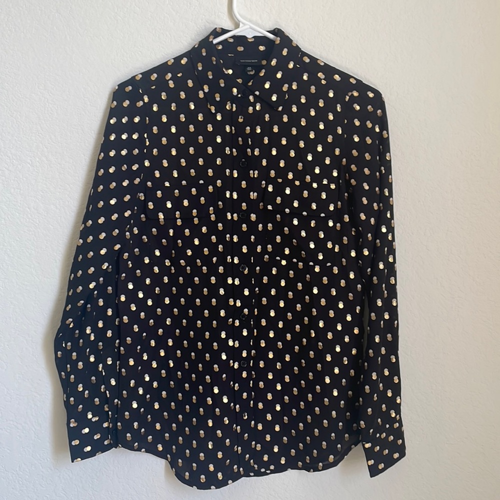 Black and gold polka dot blouse button up shirt